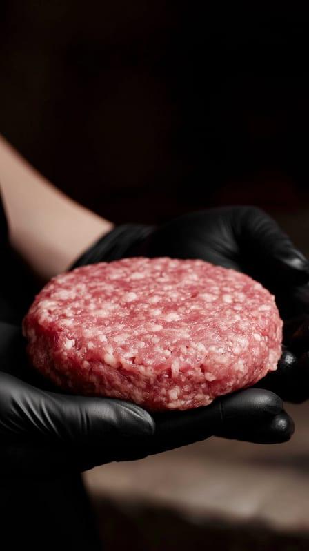Chef David's award-winning raw burger patty — brisket, chuck, and short rib, fresh-ground daily
